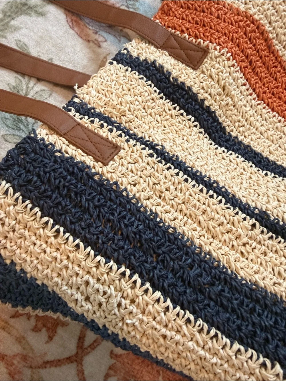 Rays For Days Striped Woven Tote Bag | Beach Vacation Summer Carryall - Picture 7 of 8